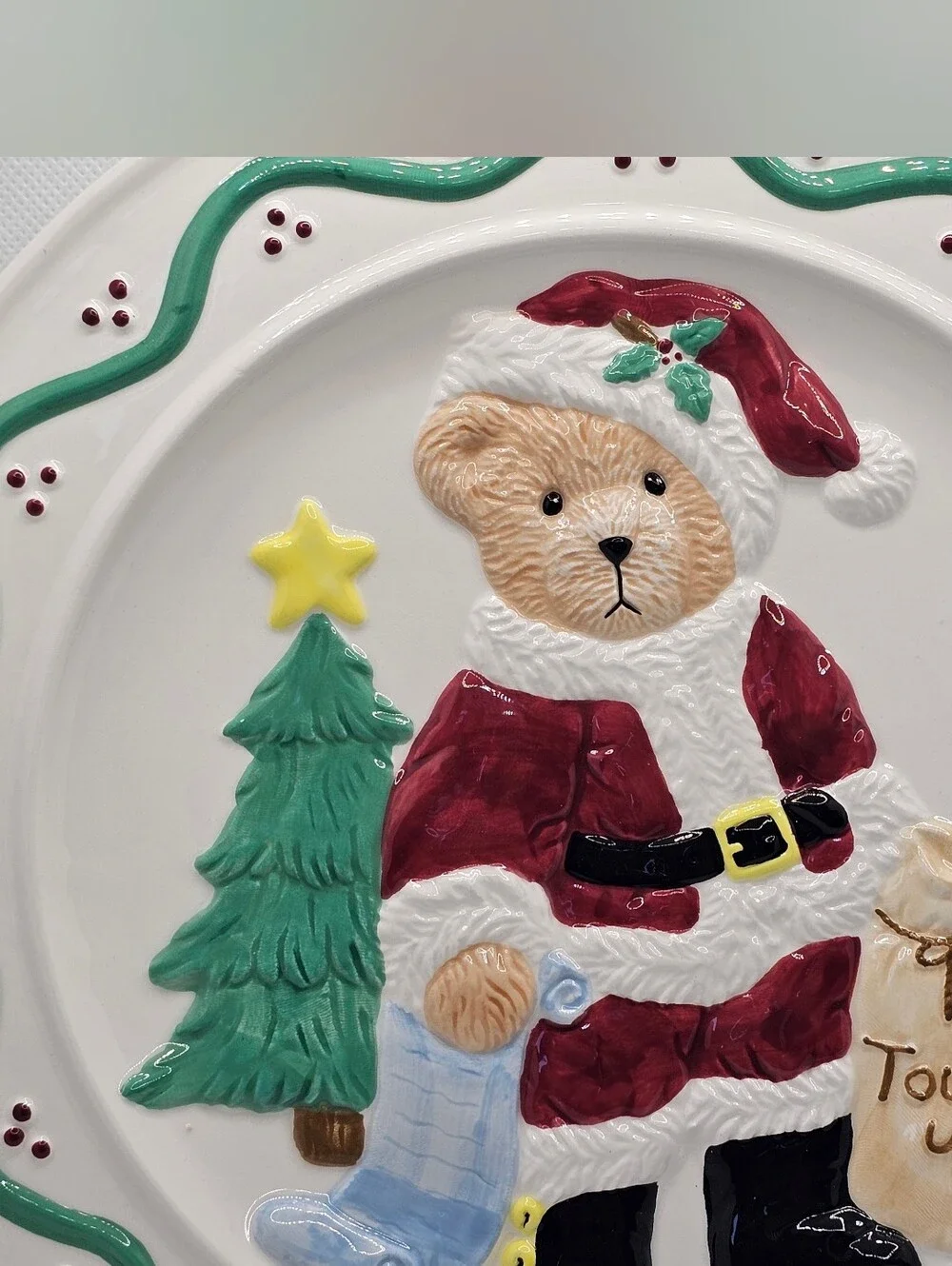 New Cherished Teddies SANTA cookie PLATE Kitchen Rare bear CHRISTMAS 10